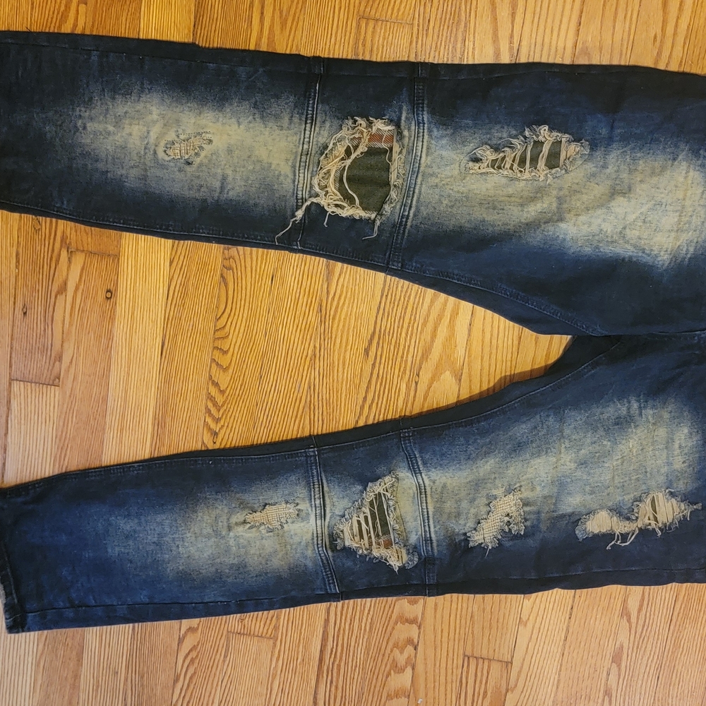 Stylish Men's Ripped Skinny Jeans in Dark Blue